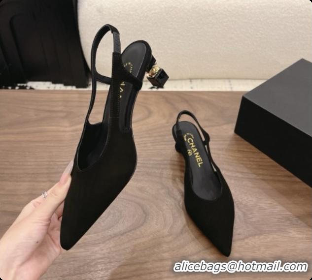 Pretty Style Chanel Suede Slingbacks 6cm Heel G47314 Black 2026