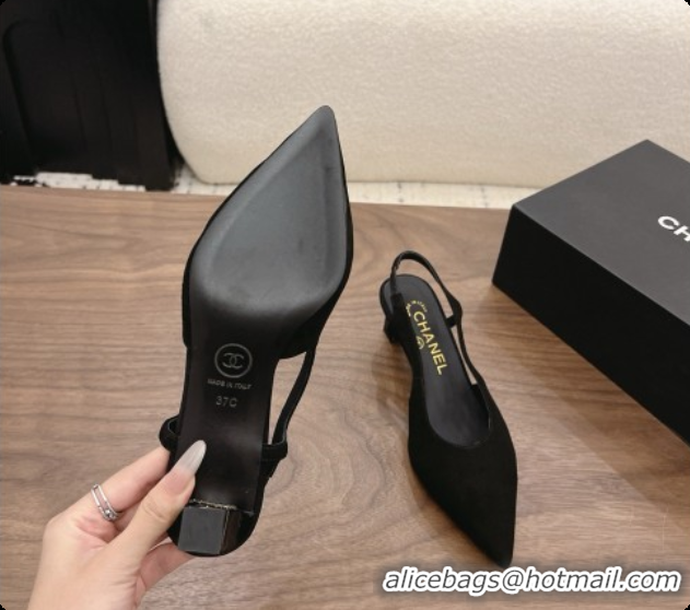Pretty Style Chanel Suede Slingbacks 6cm Heel G47314 Black 2026