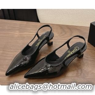 Pretty Style Chanel Patent Calfskin Slingbacks 6cm Heel G47314 Black 2026