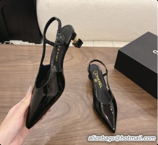 Pretty Style Chanel Patent Calfskin Slingbacks 6cm Heel G47314 Black 2026