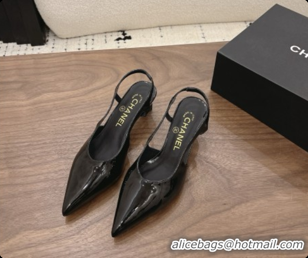 Pretty Style Chanel Patent Calfskin Slingbacks 6cm Heel G47314 Black 2026