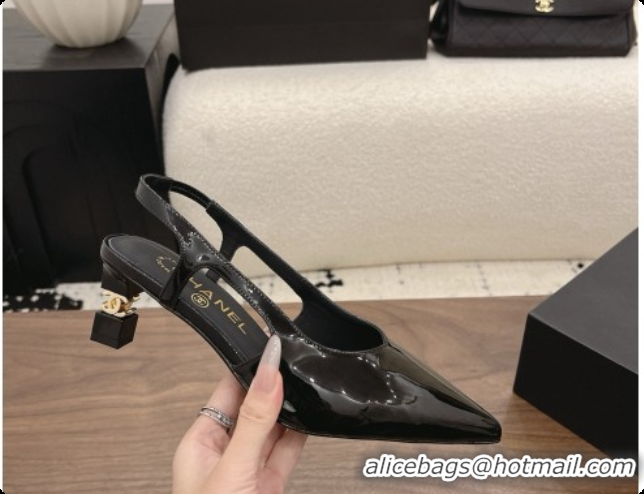 Pretty Style Chanel Patent Calfskin Slingbacks 6cm Heel G47314 Black 2026