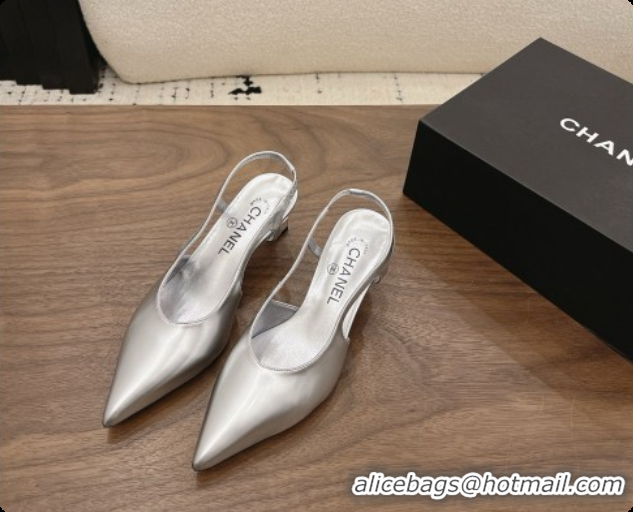 Popular Style Chanel Patent Calfskin Slingbacks 6cm Heel G47314 Silver 2026