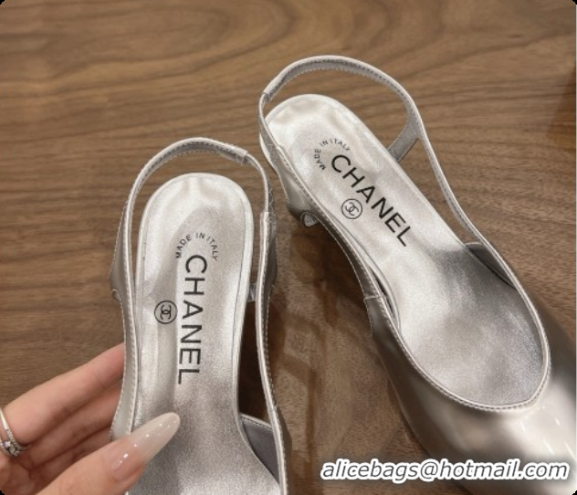 Popular Style Chanel Patent Calfskin Slingbacks 6cm Heel G47314 Silver 2026