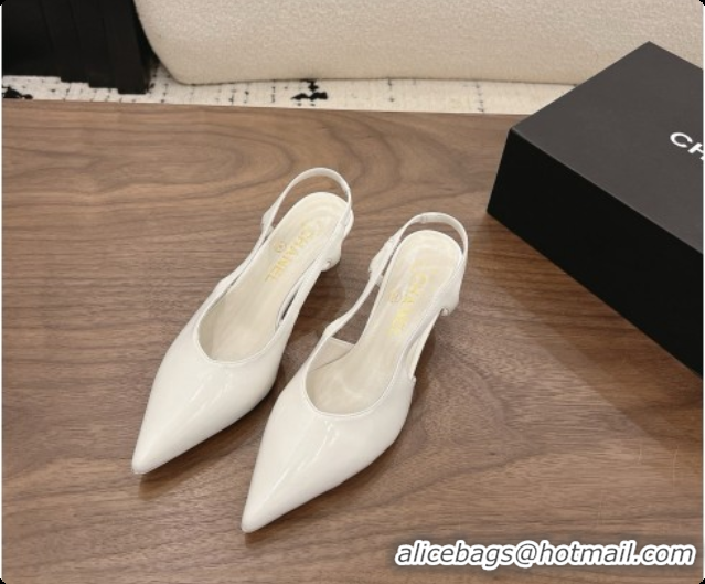 Best Product Chanel Patent Calfskin Slingbacks 6cm Heel G47314 White 2026