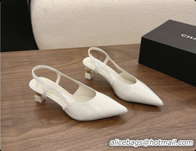 Best Product Chanel Patent Calfskin Slingbacks 6cm Heel G47314 White 2026