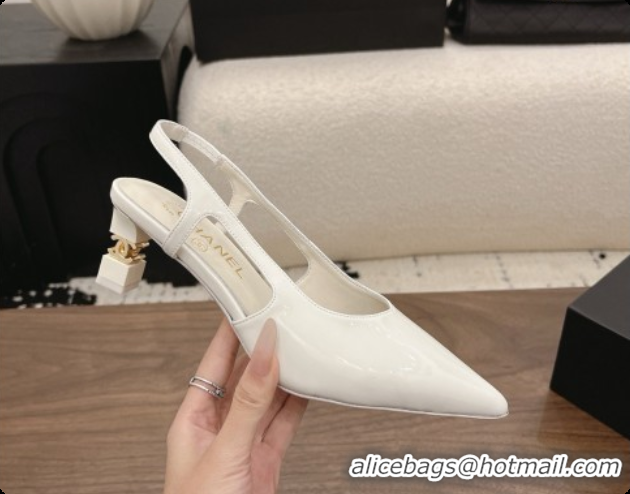 Best Product Chanel Patent Calfskin Slingbacks 6cm Heel G47314 White 2026