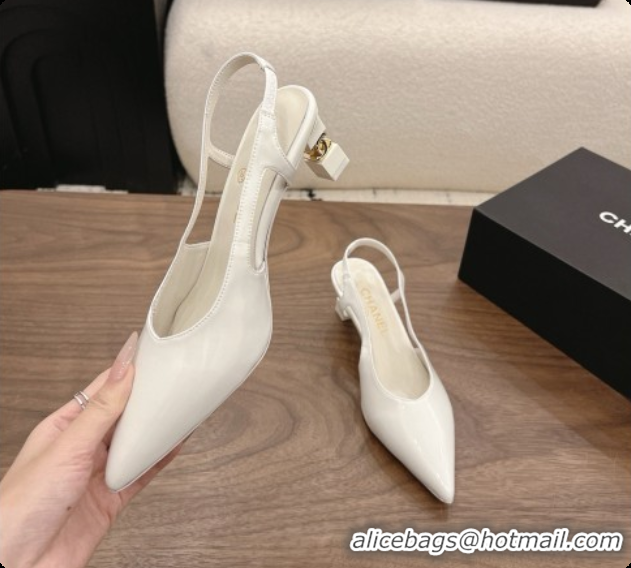 Best Product Chanel Patent Calfskin Slingbacks 6cm Heel G47314 White 2026