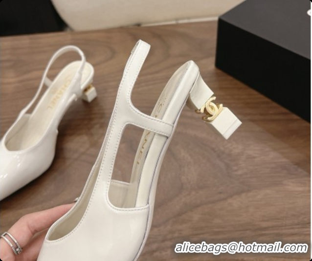 Best Product Chanel Patent Calfskin Slingbacks 6cm Heel G47314 White 2026