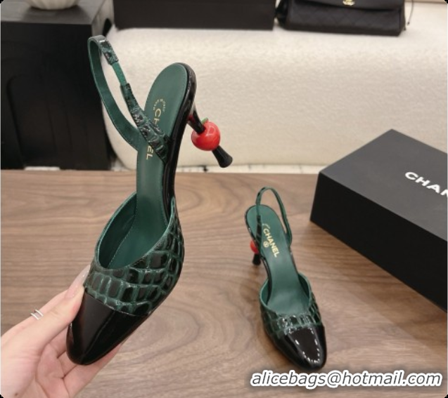 Most Popular Chanel Crocodile Pattern Patent Calfskin Slingbacks G47469 Green 2026