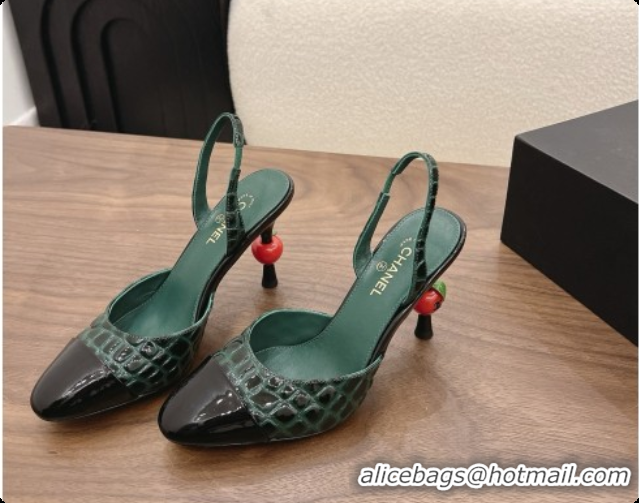 Most Popular Chanel Crocodile Pattern Patent Calfskin Slingbacks G47469 Green 2026