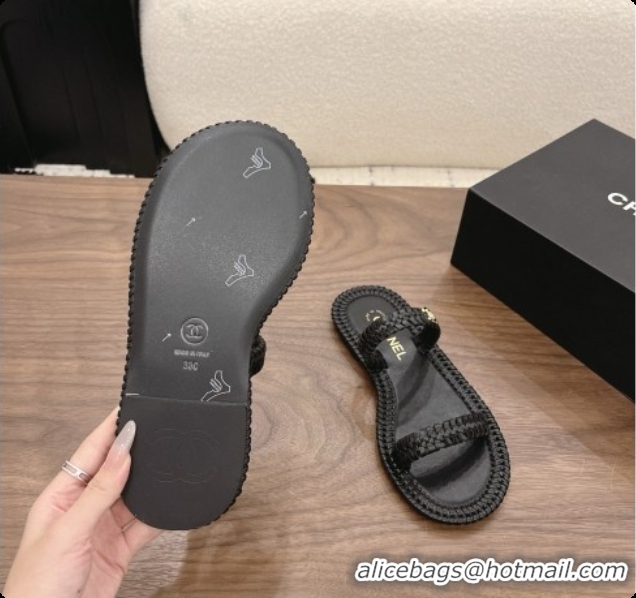 Purchase Chanel Coco Beach Calfskin Mules Sandals G47142 Black 2026