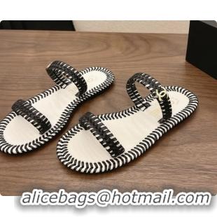 Charming Chanel Coco Beach Calfskin Mules Sandals G47142 Black/White 2026