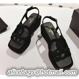 Best Grade Chanel Suede Calfskin Sandals G47401 Black 2026