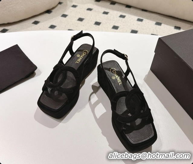 Best Grade Chanel Suede Calfskin Sandals G47401 Black 2026
