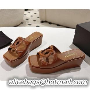 Good Looking Chanel Lambskin Slide Sandals G47401 Dark Brown 2026 