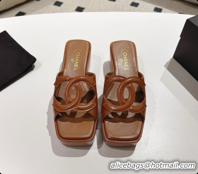 Good Looking Chanel Lambskin Slide Sandals G47401 Dark Brown 2026 