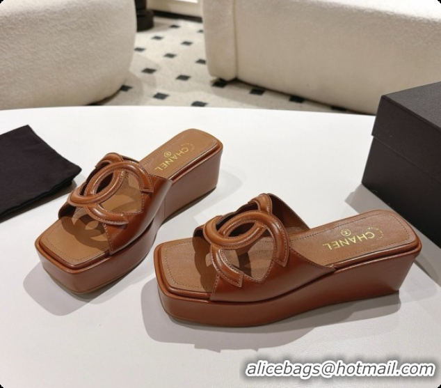 Good Looking Chanel Lambskin Slide Sandals G47401 Dark Brown 2026 