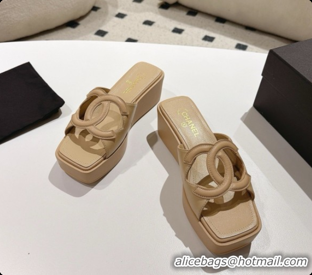 Popular Style Chanel Lambskin Slide Sandals G47401 Beige 2026