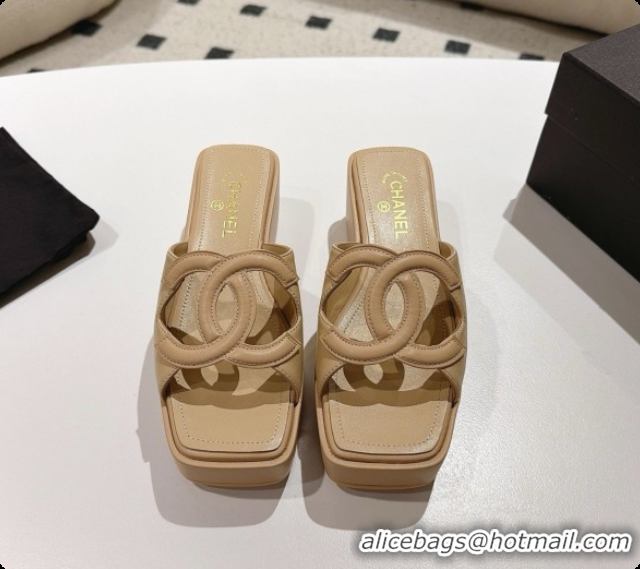 Popular Style Chanel Lambskin Slide Sandals G47401 Beige 2026