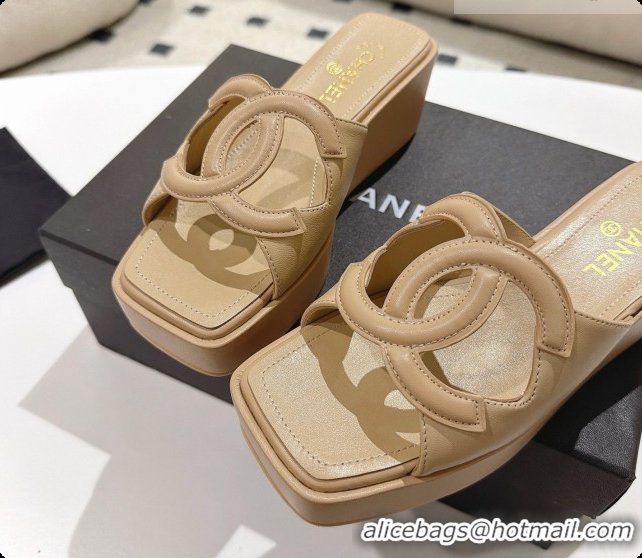 Popular Style Chanel Lambskin Slide Sandals G47401 Beige 2026
