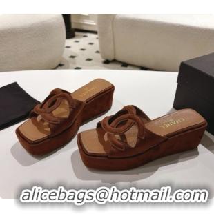 Shop Duplicate Chanel Suede Calfskin Slide Sandals G47401 Dark Brown 2026