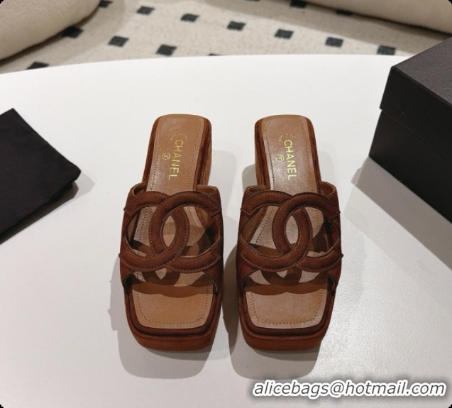 Shop Duplicate Chanel Suede Calfskin Slide Sandals G47401 Dark Brown 2026