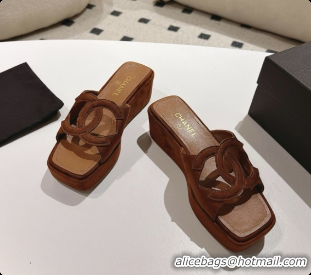 Shop Duplicate Chanel Suede Calfskin Slide Sandals G47401 Dark Brown 2026