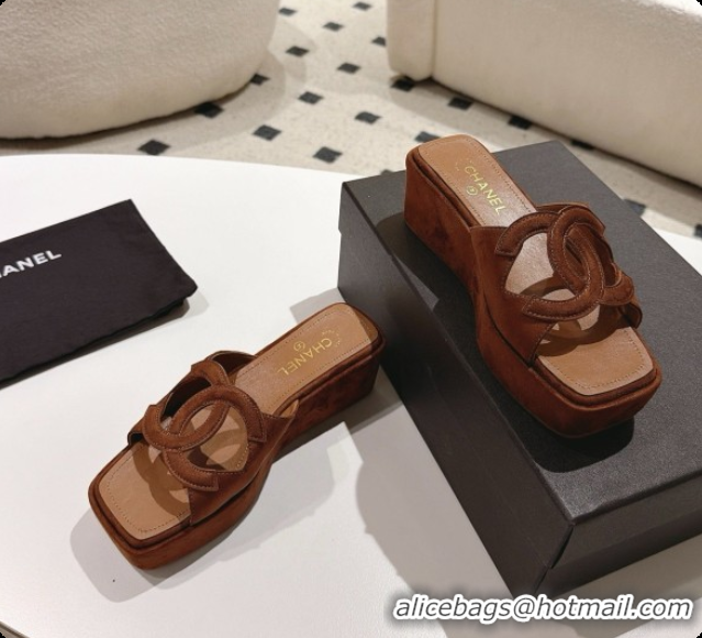 Shop Duplicate Chanel Suede Calfskin Slide Sandals G47401 Dark Brown 2026