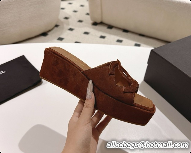 Shop Duplicate Chanel Suede Calfskin Slide Sandals G47401 Dark Brown 2026