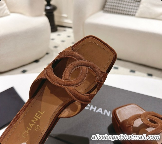 Shop Duplicate Chanel Suede Calfskin Slide Sandals G47401 Dark Brown 2026