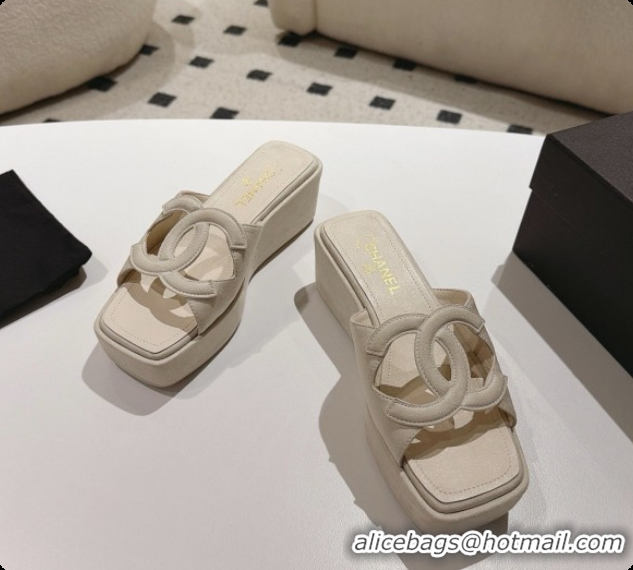 Buy Luxury Chanel Suede Calfskin Slide Sandals G47401 Beige 2026