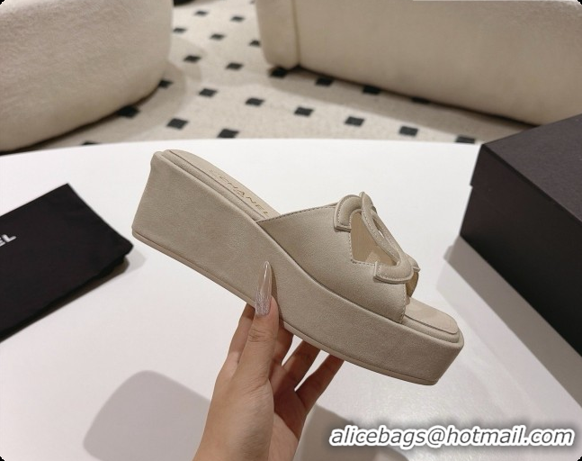 Buy Luxury Chanel Suede Calfskin Slide Sandals G47401 Beige 2026