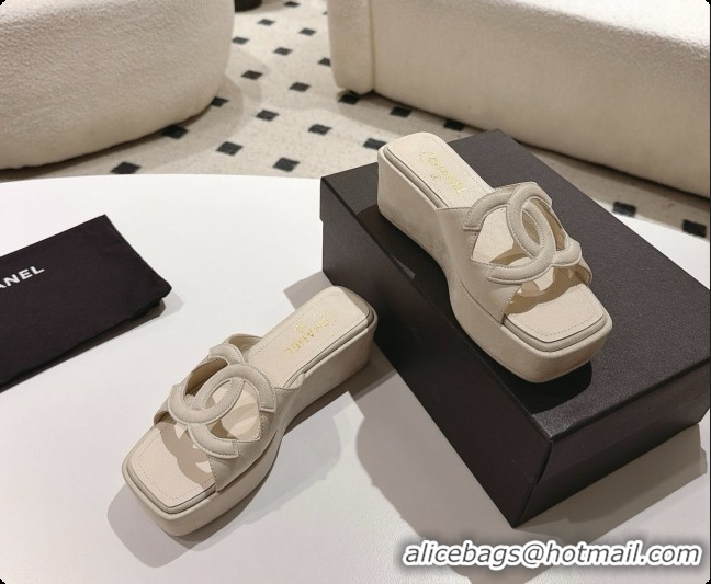 Buy Luxury Chanel Suede Calfskin Slide Sandals G47401 Beige 2026
