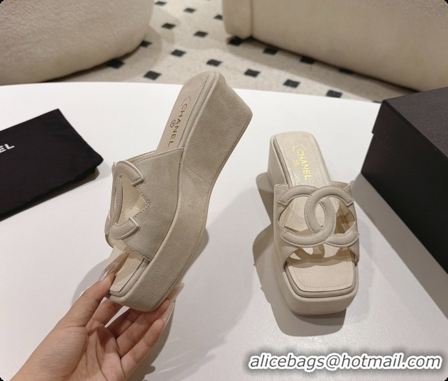 Buy Luxury Chanel Suede Calfskin Slide Sandals G47401 Beige 2026