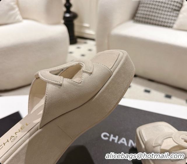Buy Luxury Chanel Suede Calfskin Slide Sandals G47401 Beige 2026