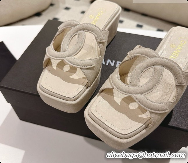 Buy Luxury Chanel Suede Calfskin Slide Sandals G47401 Beige 2026