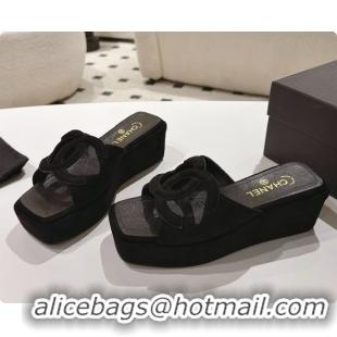 Good Quality Chanel Suede Calfskin Slide Sandals G47401 Black 2026