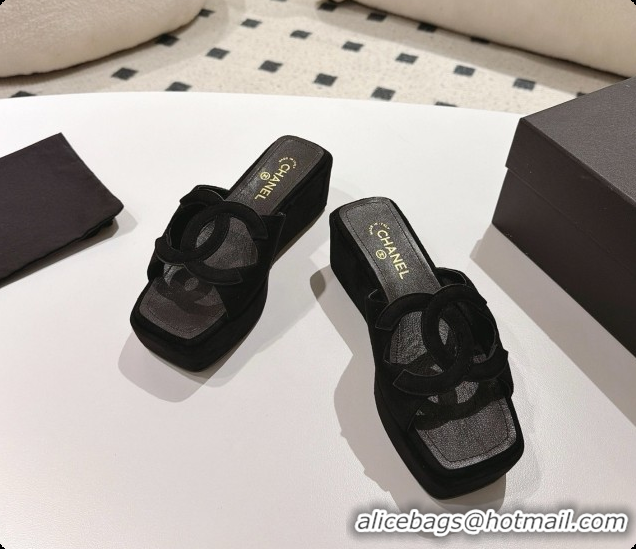 Good Quality Chanel Suede Calfskin Slide Sandals G47401 Black 2026
