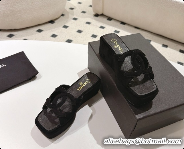 Good Quality Chanel Suede Calfskin Slide Sandals G47401 Black 2026