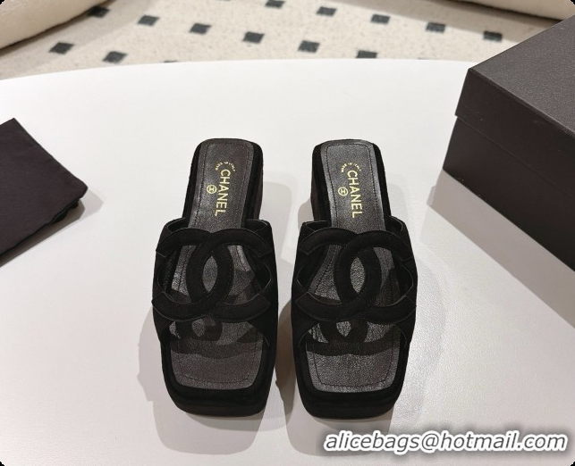 Good Quality Chanel Suede Calfskin Slide Sandals G47401 Black 2026