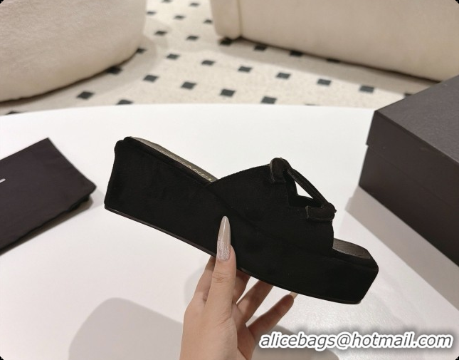 Good Quality Chanel Suede Calfskin Slide Sandals G47401 Black 2026