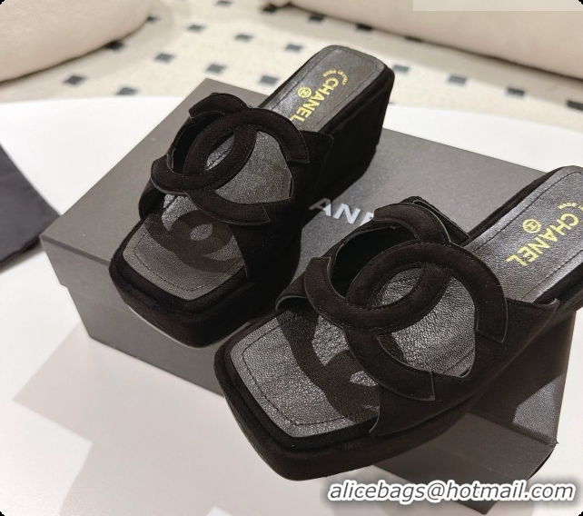 Good Quality Chanel Suede Calfskin Slide Sandals G47401 Black 2026