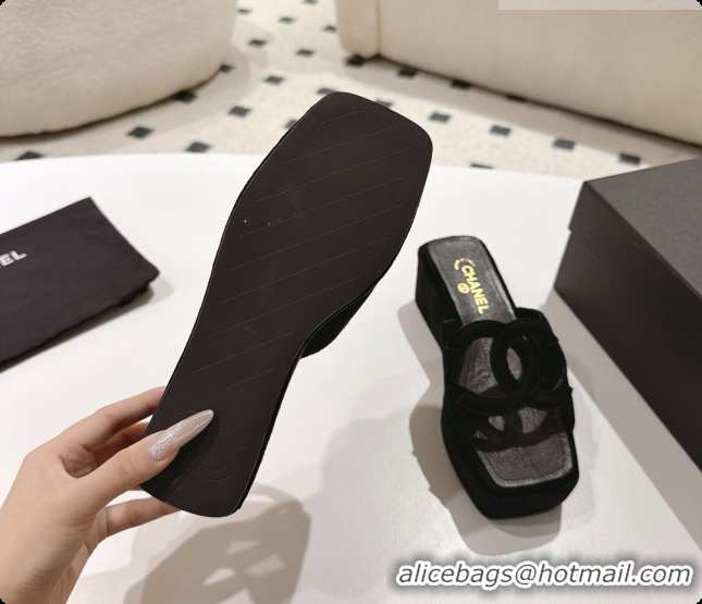 Good Quality Chanel Suede Calfskin Slide Sandals G47401 Black 2026