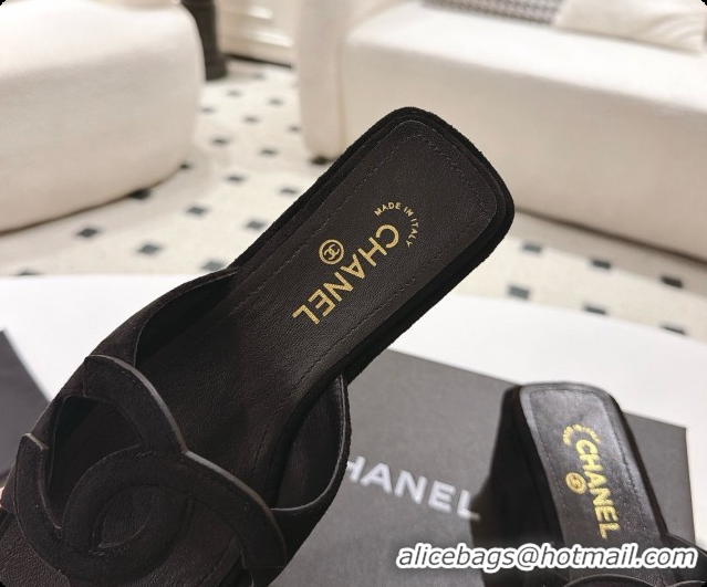Good Quality Chanel Suede Calfskin Slide Sandals G47401 Black 2026