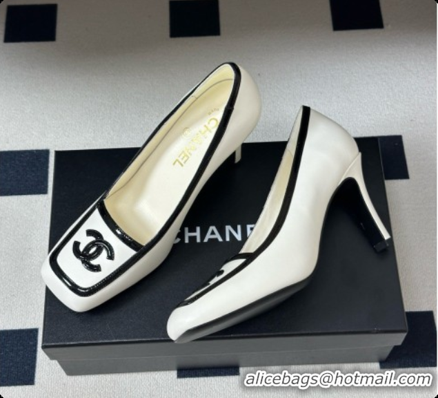Top Design Chanel Lambskin & Patent Calfskin Pump G47518 White 2026