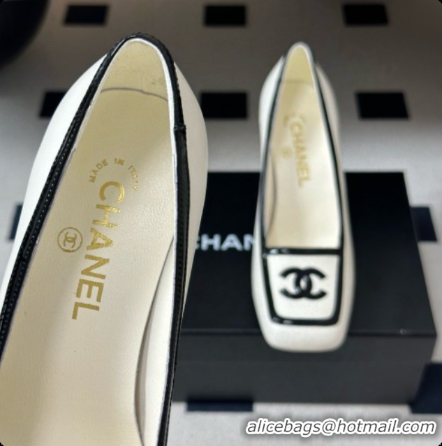 Top Design Chanel Lambskin & Patent Calfskin Pump G47518 White 2026
