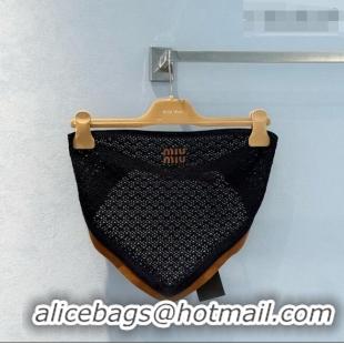 Luxury Cheap Miu Miu Cotton Crochet and Suede Vest M081436 Black/Brown 2026