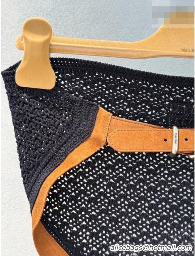 Luxury Cheap Miu Miu Cotton Crochet and Suede Vest M081436 Black/Brown 2026