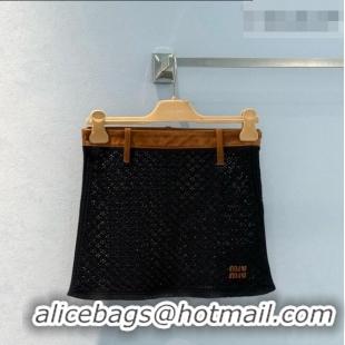 Promotional Miu Miu Cotton Crochet and Suede Miniskirt M081437 Black/Brown 2026